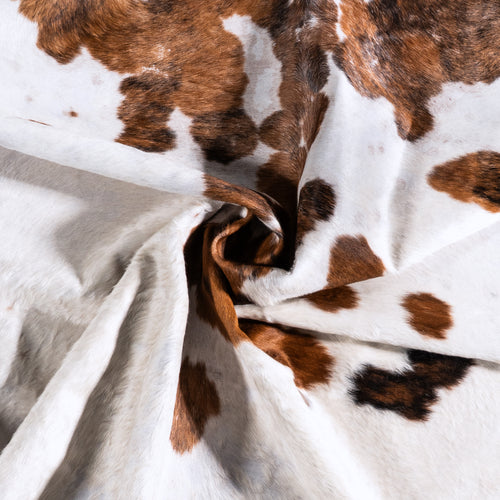 Vintage White Tricolor Cowhide Rug Size 6'2" L x 6'1" W 6359