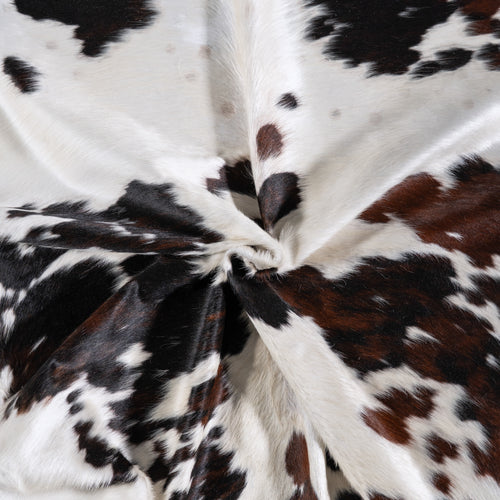 Vintage White Tricolor Cowhide Rug Size 6'7" L x 6'8" W 4337