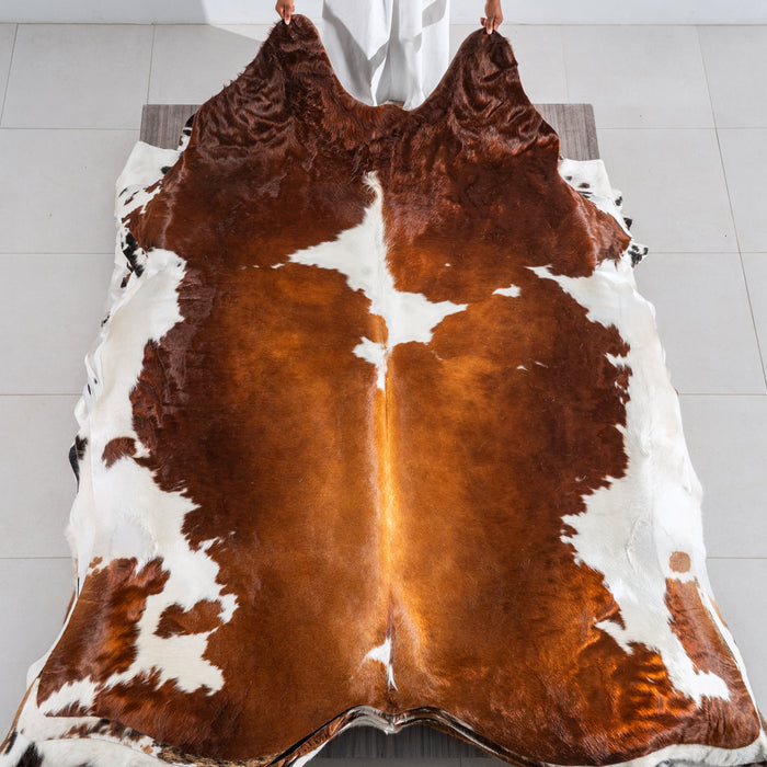 Brown and White Cowhide Rug Size 7'11" L x 6'9" W 6428