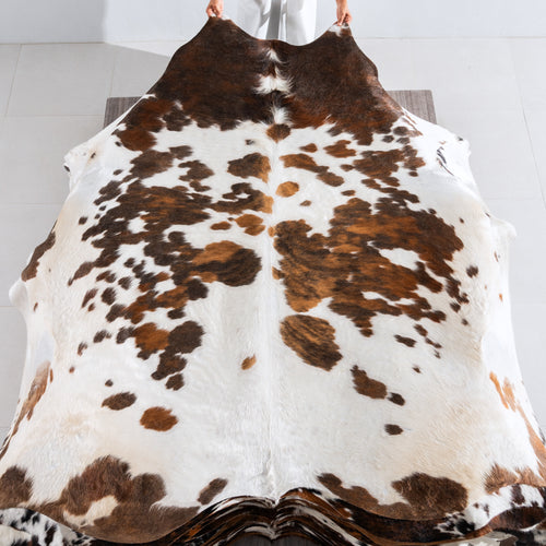 White Tricolor Cowhide Rug Size 7'4" L x 6'11" W 3934
