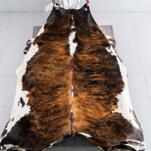 Brindle White Belly and Backbone Cowhide Rug Size 8'5" L x 7'7" W 5031