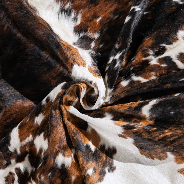 White Tricolor Cowhide Rug Size 7'10" L x 7'1" W 6429