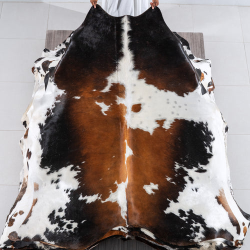 Chocolate and White Cowhide Rug Size 7'2" L x 6'3" W 6233