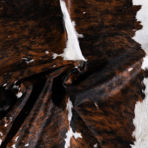 Vintage Tricolor Brindle Mix Cowhide Rug Size 7'6" L x 5'10" W 4341