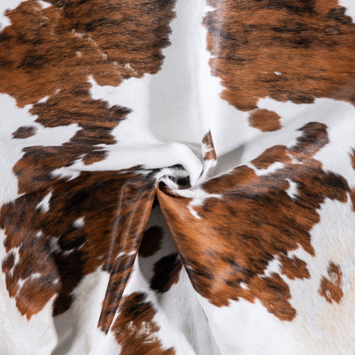 Vintage White Tricolor Cowhide Rug Size 6'10" L x 6'1" W 5567