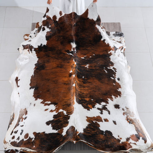 Tricolor Brindle Mix Cowhide Rug Size 7'6" L x 6'6" W 5435