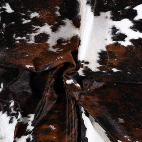 Vintage Tricolor Brindle Mix Cowhide Rug Size 7'1" L x 6'6" W 4344