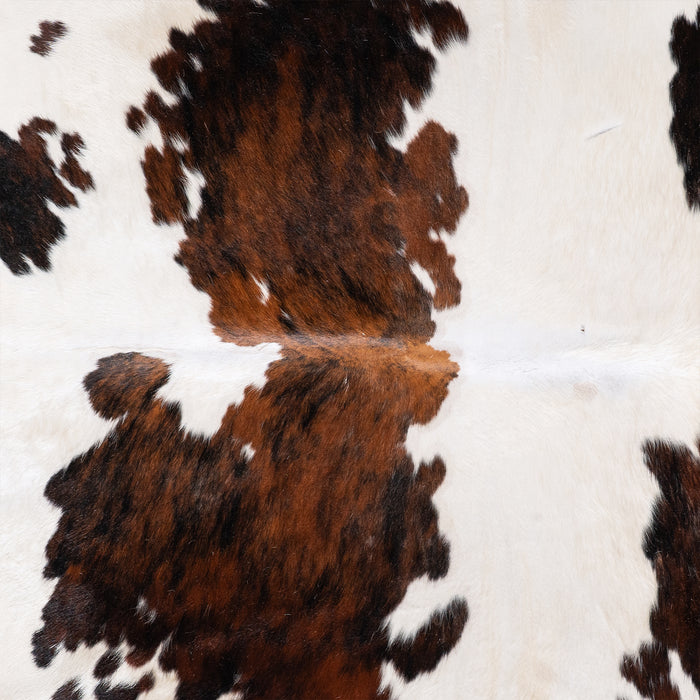 Vintage White Tricolor Cowhide Rug Size 7'9" L x 6'9" W 5571