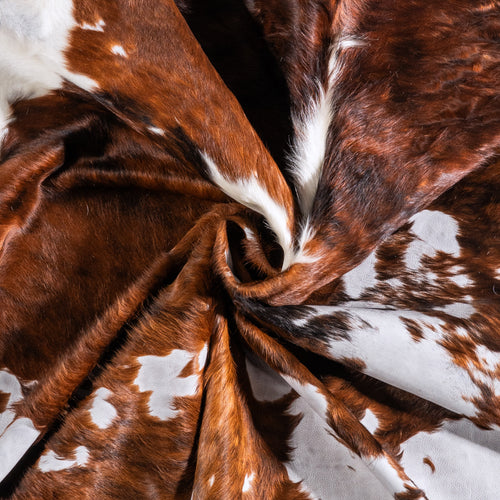 Vintage Tricolor Brindle Mix Cowhide Rug Size 7'1" L x 6'8" W 6375