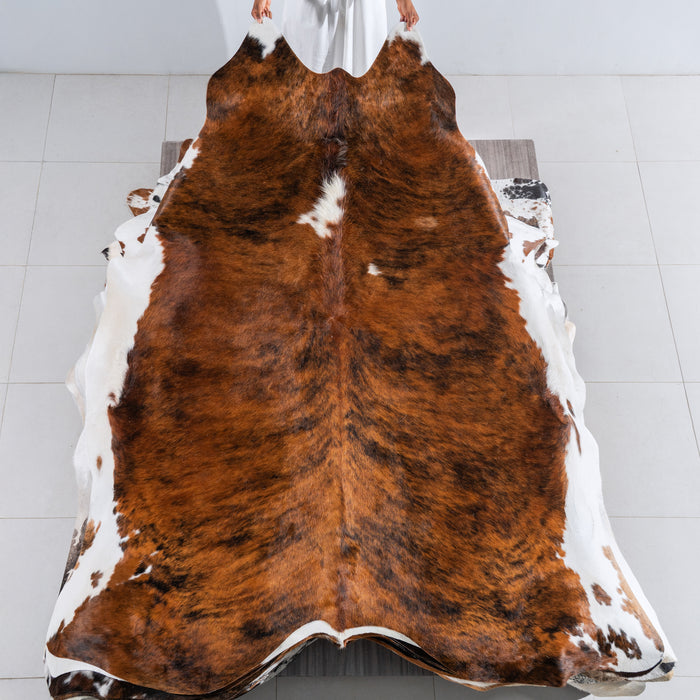 Tricolor Brindle Mix Cowhide Rug Size 8'2" L x 7'3" W 5438