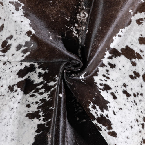 Vintage Chocolate and White Cowhide Rug Size 6'6" L x 5'4" W 5578