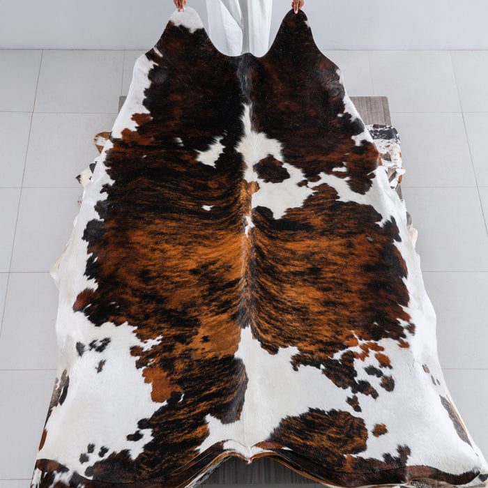 Tricolor Brindle Mix Cowhide Rug Size 8'2" L x 7'7" W 5440
