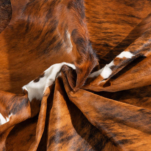 Tricolor Brindle Mix Cowhide Rug Size 7'8" L x 7'4" W 6437