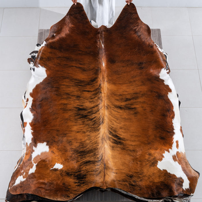 Brindle White Belly Cowhide Rug Size 7'7" L x 7'8" W 6241