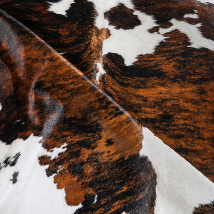Tricolor Brindle Mix Cowhide Rug Size 8'2" L x 7'7" W 5440