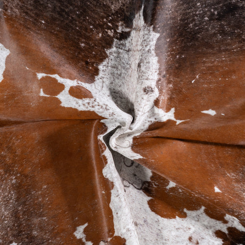 Vintage Chocolate and White Cowhide Rug Size 7'5" L x 6'11" W 5580