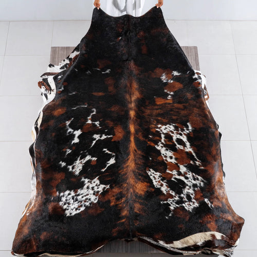 Dark Tricolor Cowhide Rug Size 8'3" L x 7'3" W 6242