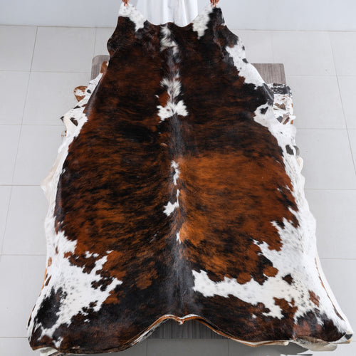 Tricolor Brindle Mix Cowhide Rug Size 7'10" L x 7'3" W 5441