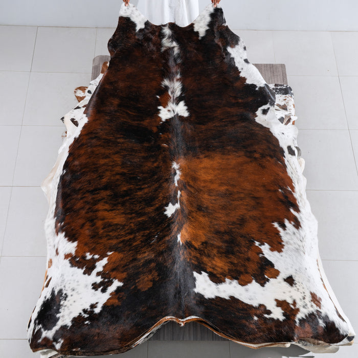 Tricolor Brindle Mix Cowhide Rug Size 7'10" L x 7'3" W 5441