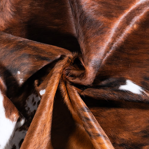 Vintage Tricolor Brindle Mix Cowhide Rug Size 6'6" L x 6'2" W 6383