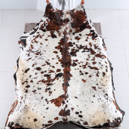 White Tricolor Cowhide Rug Size 7'11" L x 7'2" W 6243