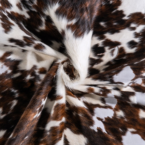 Vintage White Tricolor Cowhide Rug Size 6'11" L x 6'6" W 6384