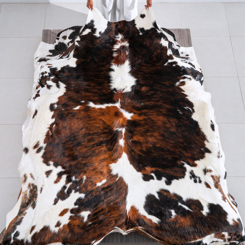 Tricolor Brindle Mix Cowhide Rug Size 7'7" L x 6'4" W 6442