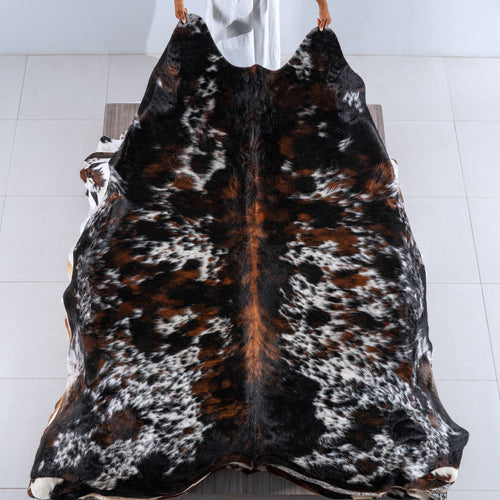 Dark Tricolor Cowhide Rug Size 8'4" L x 7'7" W 6246