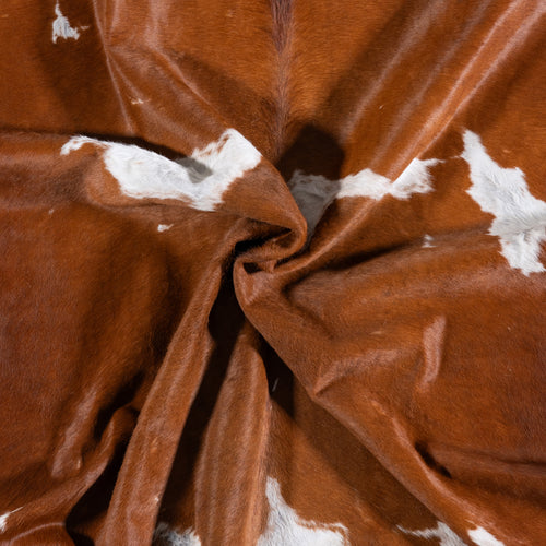 Vintage Brown and White Cowhide Rug Size 7'0" L x 6'5" W 4357