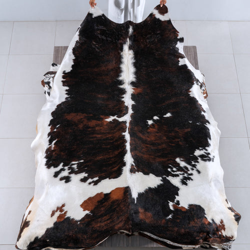 Dark Tricolor Cowhide Rug Size 8'8" L x 7'2" W 6247