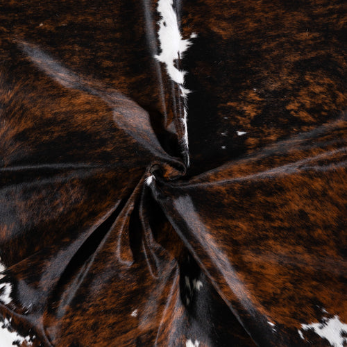 Vintage Tricolor Brindle Mix Cowhide Rug Size 7'1" L x 6'7" W 4359