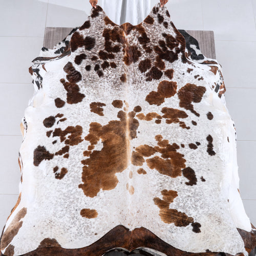 Chocolate and White Cowhide Rug Size 6'11" L x 6'6" W 6248