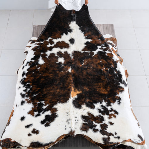 Tricolor Cowhide Rug Size 7'10" L x 7'8" W 5047