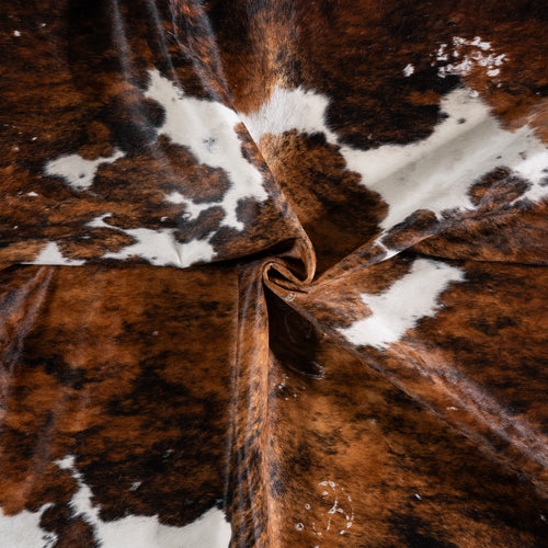 Vintage Tricolor Cowhide Rug Size 7'5" L x 6'4" W 5596