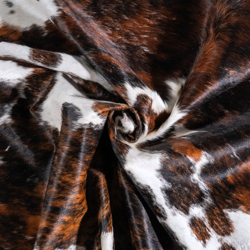 Vintage Tricolor Cowhide Rug Size 7'9" L x 6'10" W 6395