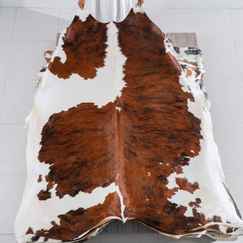 Tricolor Brindle Mix Cowhide Rug Size 7'5" L x 7'2" W 5449