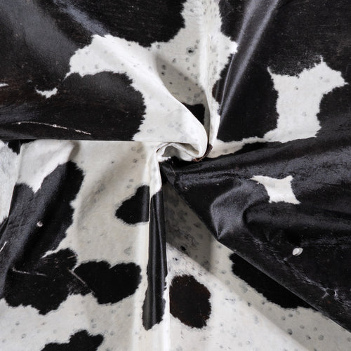 Vintage Black and White Cowhide Rug Size 7'3" L x 6'0" W 5597