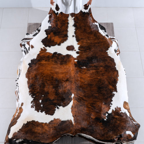 Tricolor Brindle Mix Cowhide Rug Size 7'10" L x 7'0" W 6250