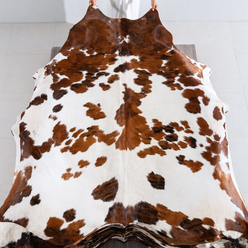 White Tricolor Cowhide Rug Size 7'9" L x 7'1" W 3939