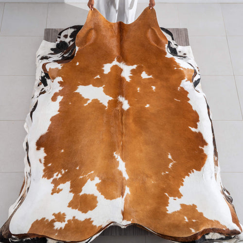 Brown and White Cowhide Rug Size 7'8" L x 6'6" W 6448