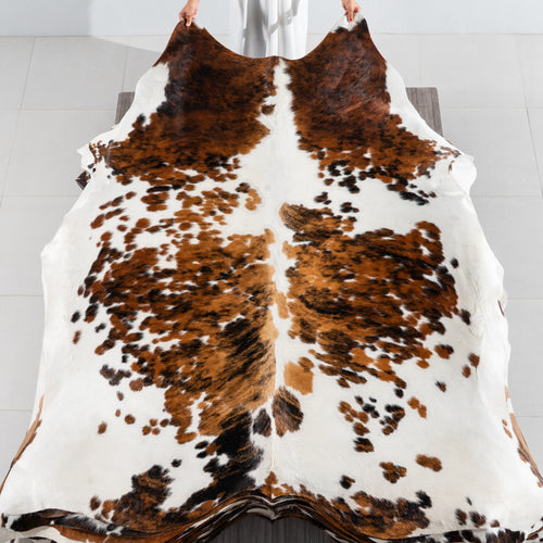 White Tricolor Cowhide Rug Size 7'6" L x 6'11" W 4100