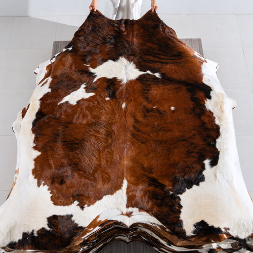 Tricolor Cowhide Rug Size 7'4" L x 6'9" W 3942