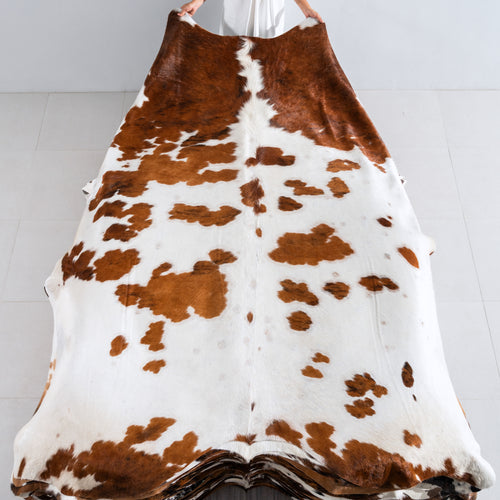 White Tricolor Cowhide Rug Size 9'2" L x 7'6" W 3943