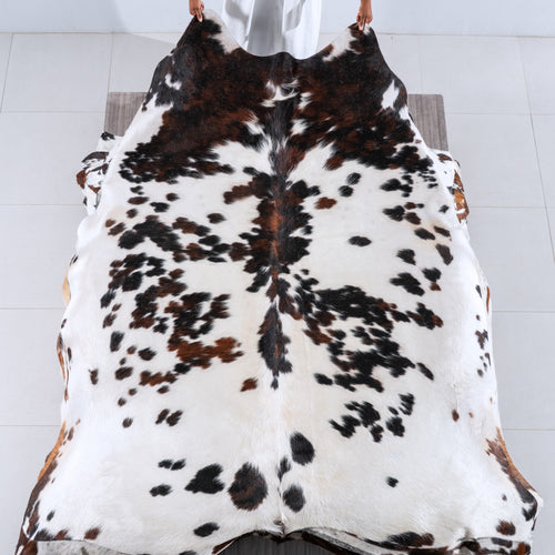White Tricolor Cowhide Rug Size 7'1" L x 7'1" W 6257