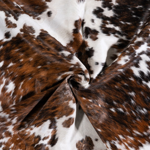 Vintage White Tricolor Cowhide Rug Size 7'5" L x 6'2" W 4372