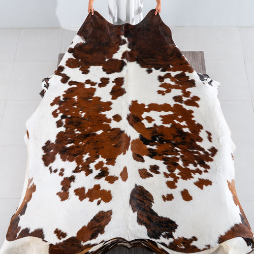 White Tricolor Cowhide Rug Size 8'0" L x 7'2" W 4106