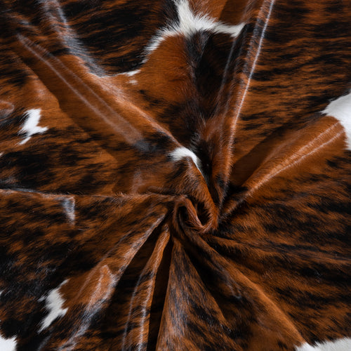 Tricolor Brindle Mix Cowhide Rug Size 7'4" L x 7'0" W 4046