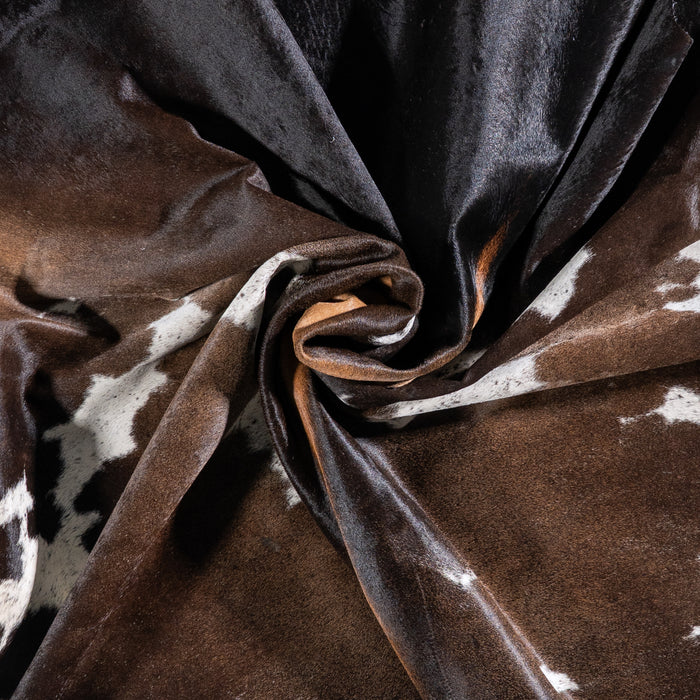 Brazilian Chocolate and White Cowhide Rug Size 7'9" L x 7'1" W 5917