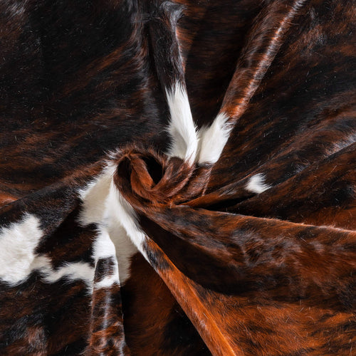 Tricolor Brindle Mix Cowhide Rug Size 7'5" L x 6'7" W 6457