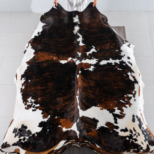 Tricolor Brindle Mix Cowhide Rug Size 7'9" L x 7'4" W 4108